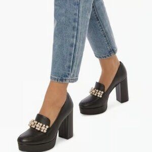 JustFab Platform Black Loafer Pumps Size 8 Pearl Beaded